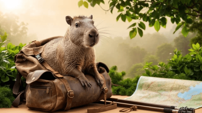 Capybara Adventures travel mascot artwork.