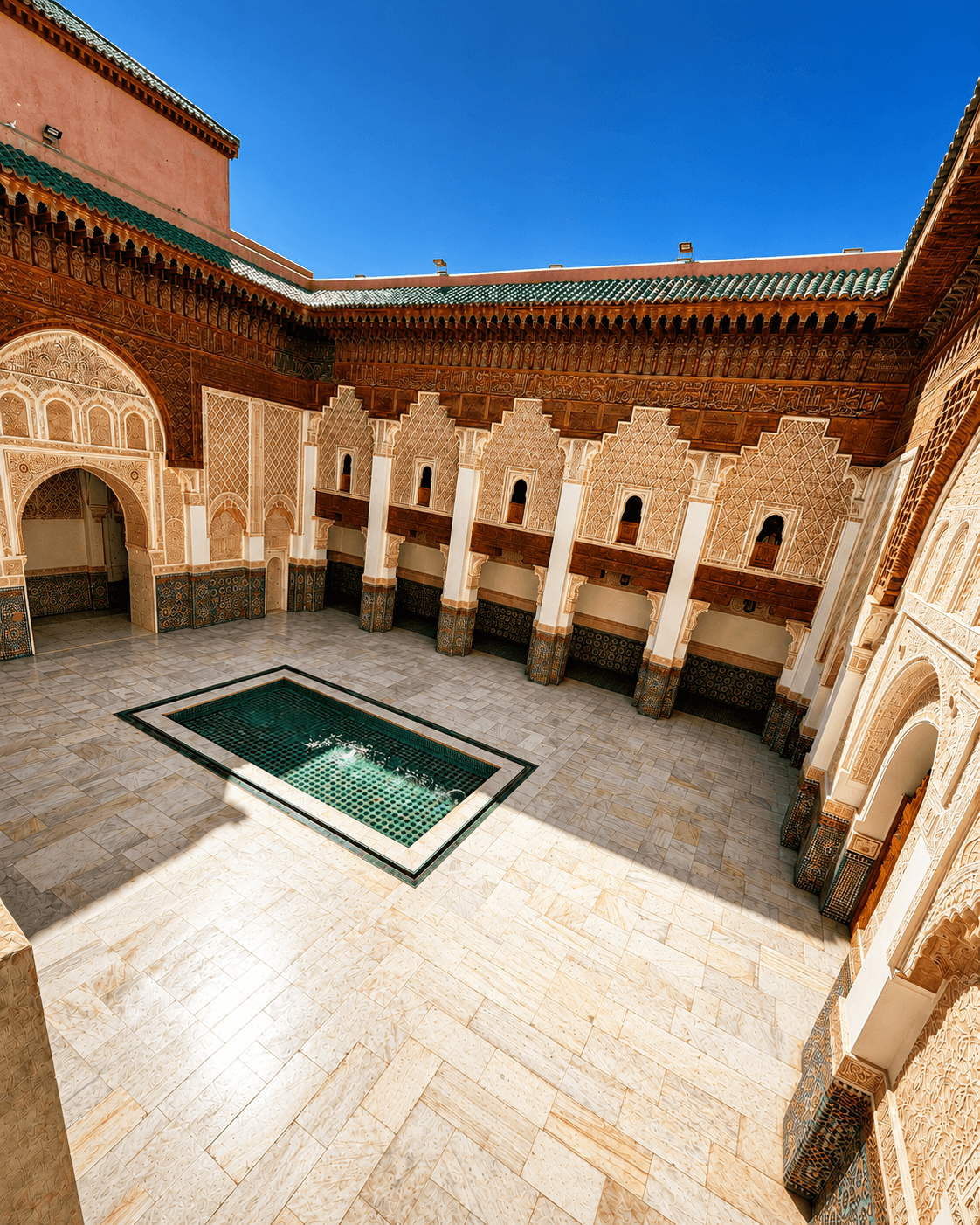 Ben Youssef Madrasa architectural detail in Morocco.
