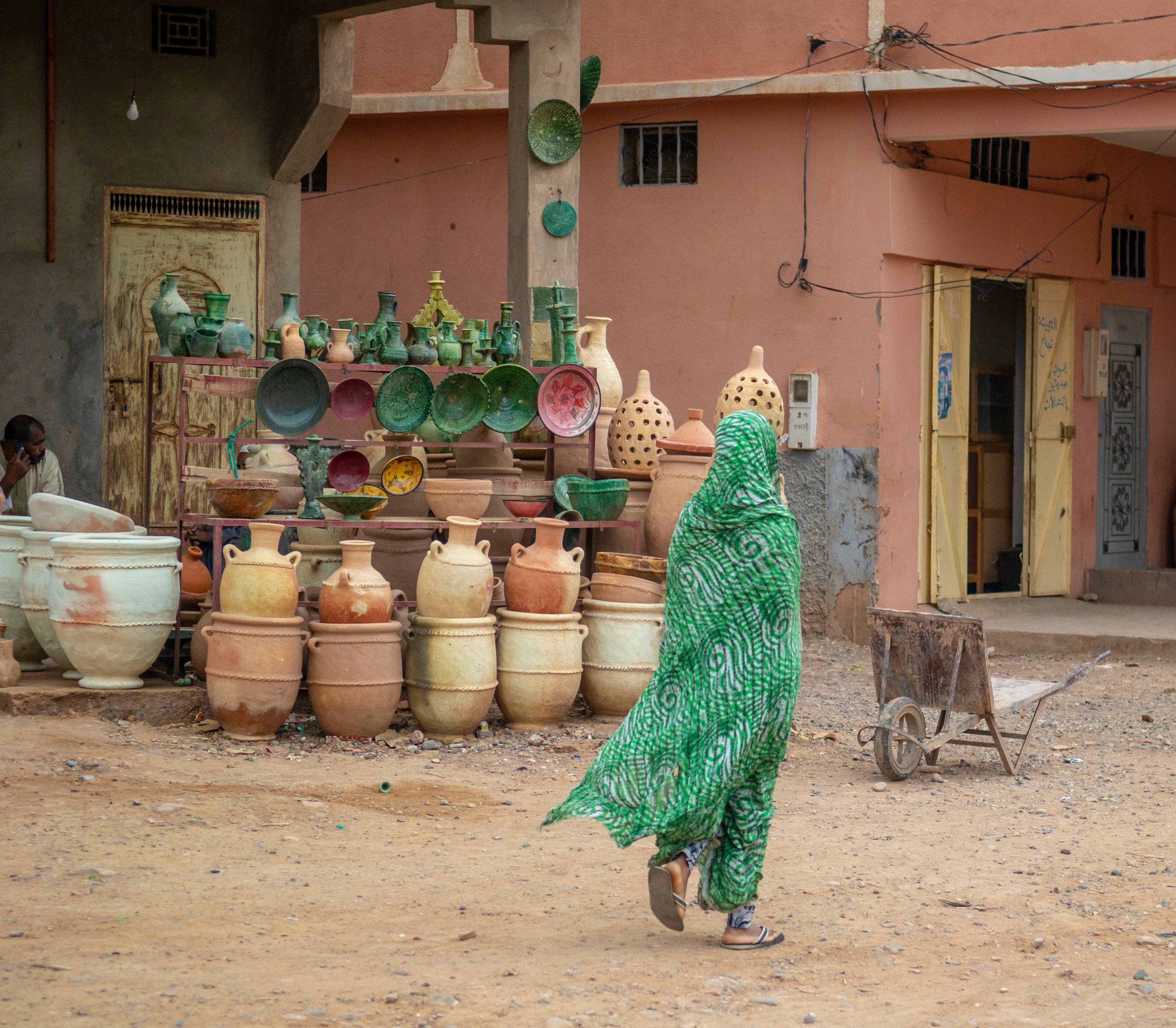 Pottery and market color in Morocco.