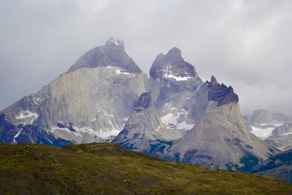 Rugged terrain shaped by wind and weather in Torres del Paine.